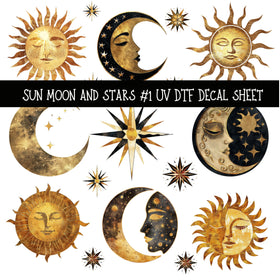 Sun Moon and Stars  UV DTF Decal sheets 3 Design Options
