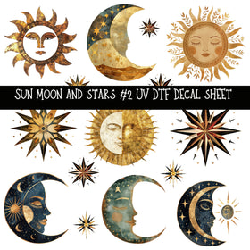 Sun Moon and Stars  UV DTF Decal sheets 3 Design Options