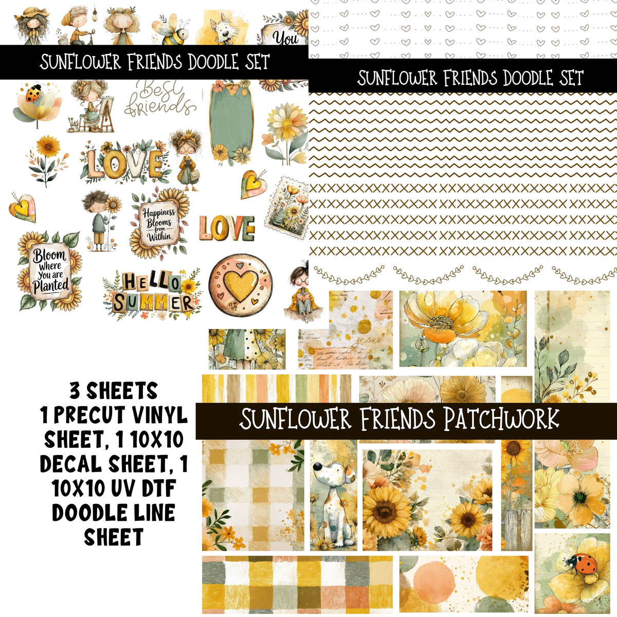 Sunflower Friends Doodle Patchwork Set