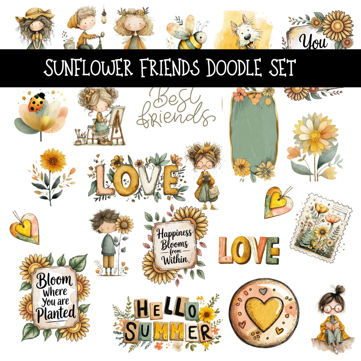 Sunflower Friends Doodle Patchwork Set