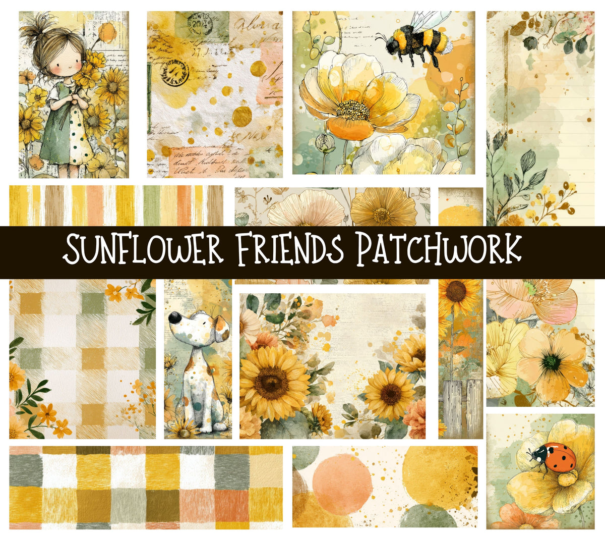 Sunflower Friends Doodle Patchwork Set