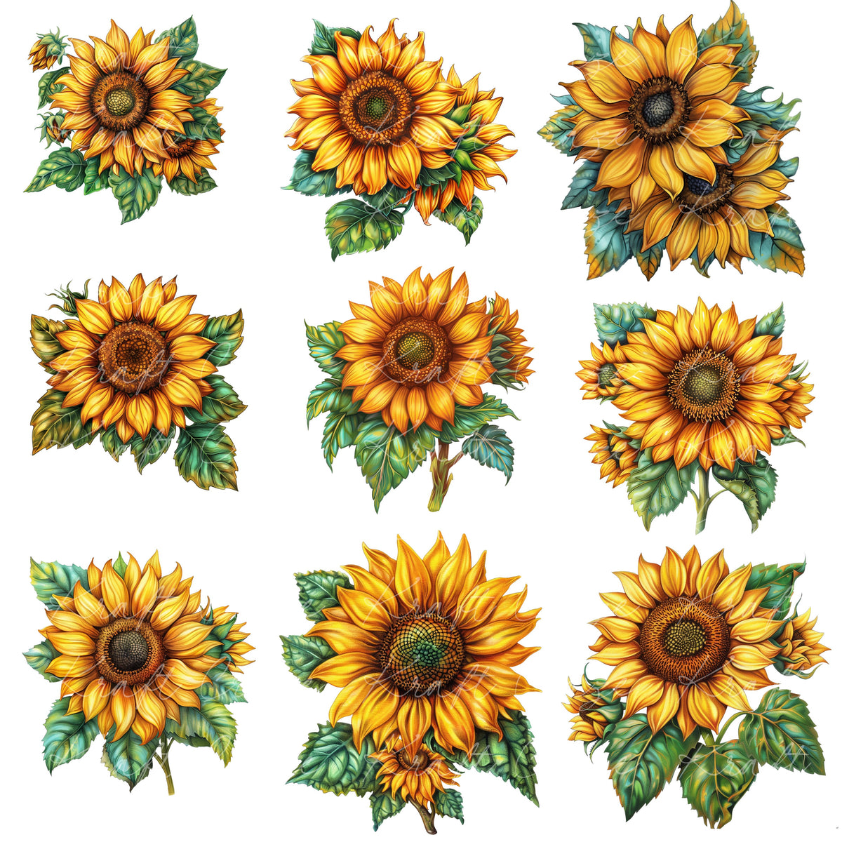Sunflower watercolor UV DTF Decal accent Sheet 10x10