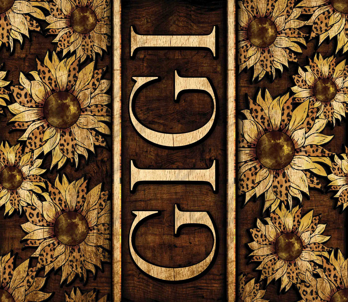 Sunflower Wood With Mom or Gigi 20 or 30 oz Skinny Adhesive Vinyl Wrap