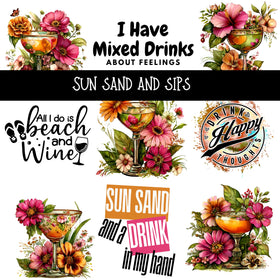Sun Sand and Sips UV DTF Decal sheet