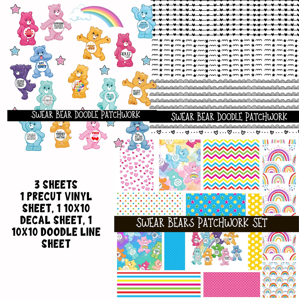 Swear Bears Doodle Patchwork Set