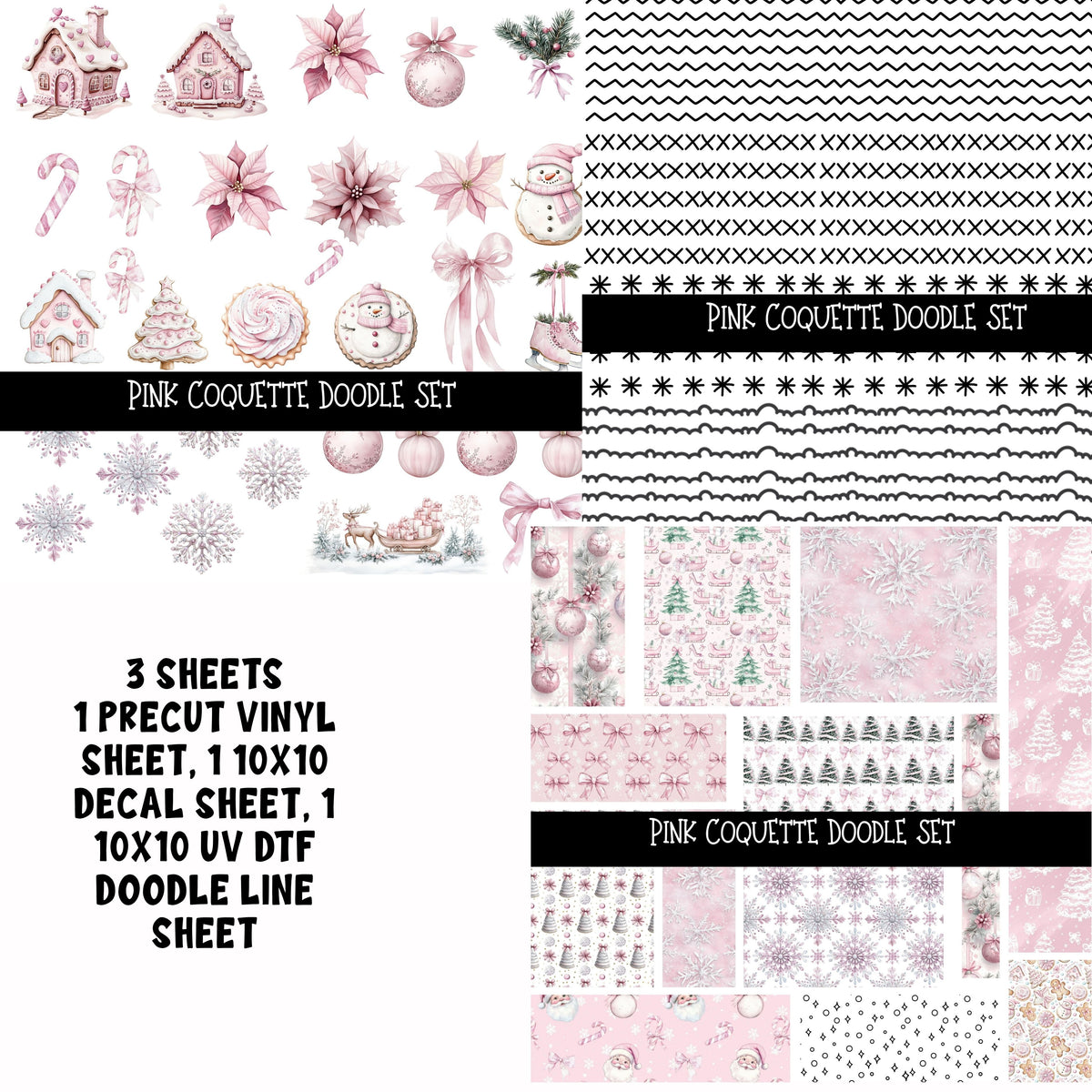 Pink Coquette Doodle Patchwork Set