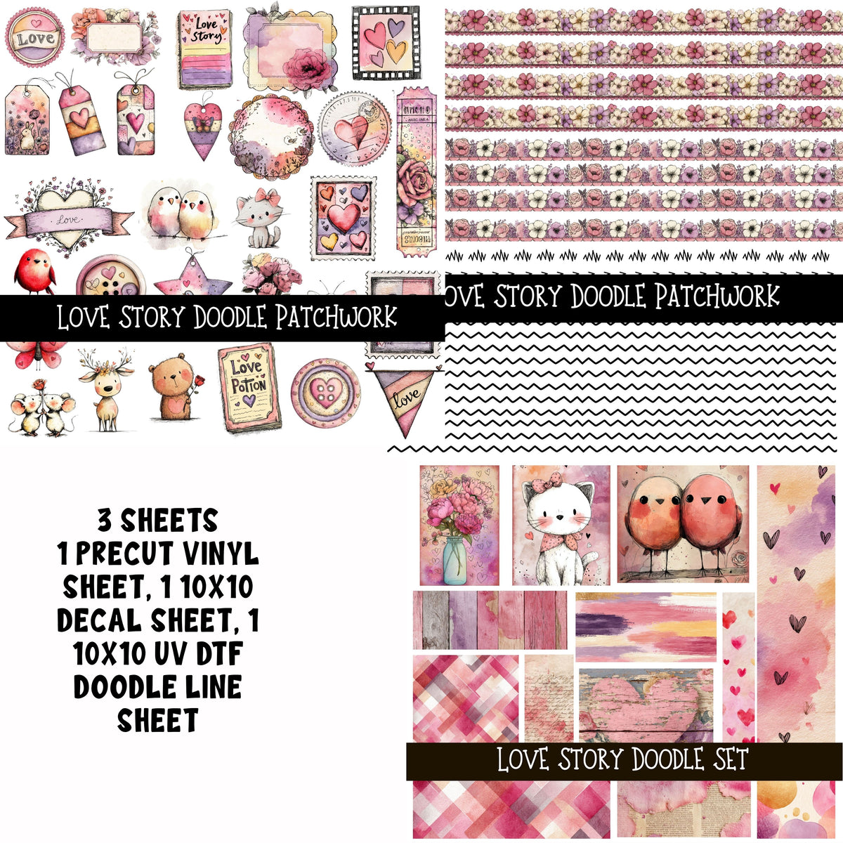 Love Story Doodle Patchwork Set