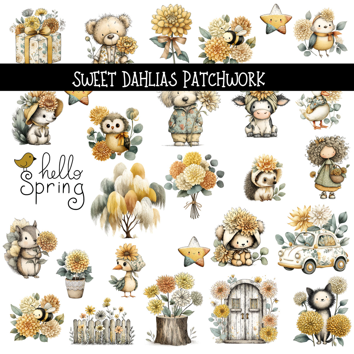 Sweet Dahlias Doodle Patchwork Set
