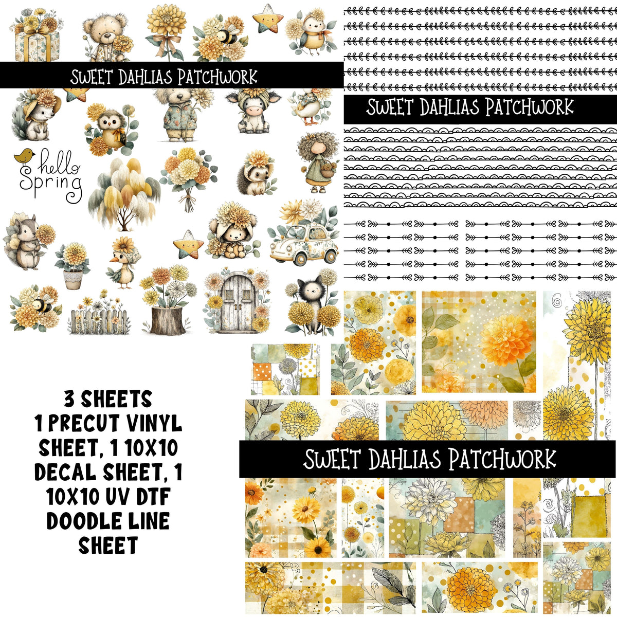 Sweet Dahlias Doodle Patchwork Set