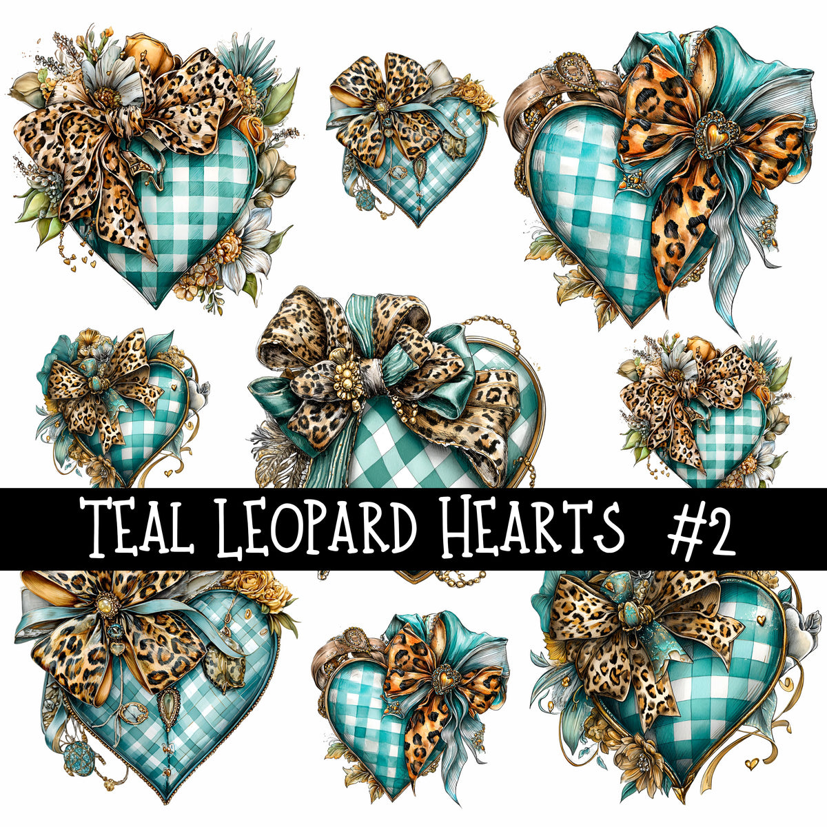 Teal Leopard Hearts UV Decal sheets 3 to choose from