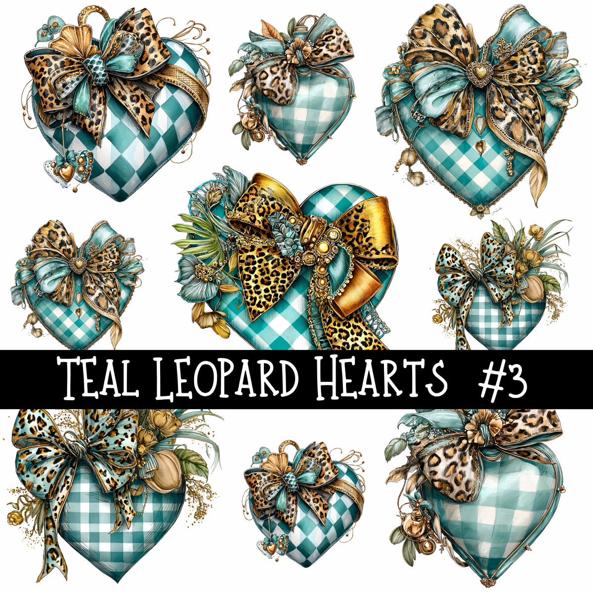 Teal Leopard Hearts UV Decal sheets 3 to choose from