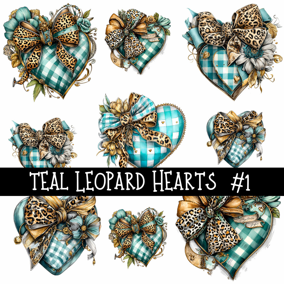 Teal Leopard Hearts UV Decal sheets 3 to choose from