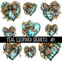 Teal Leopard Hearts UV Decal sheets 3 to choose from