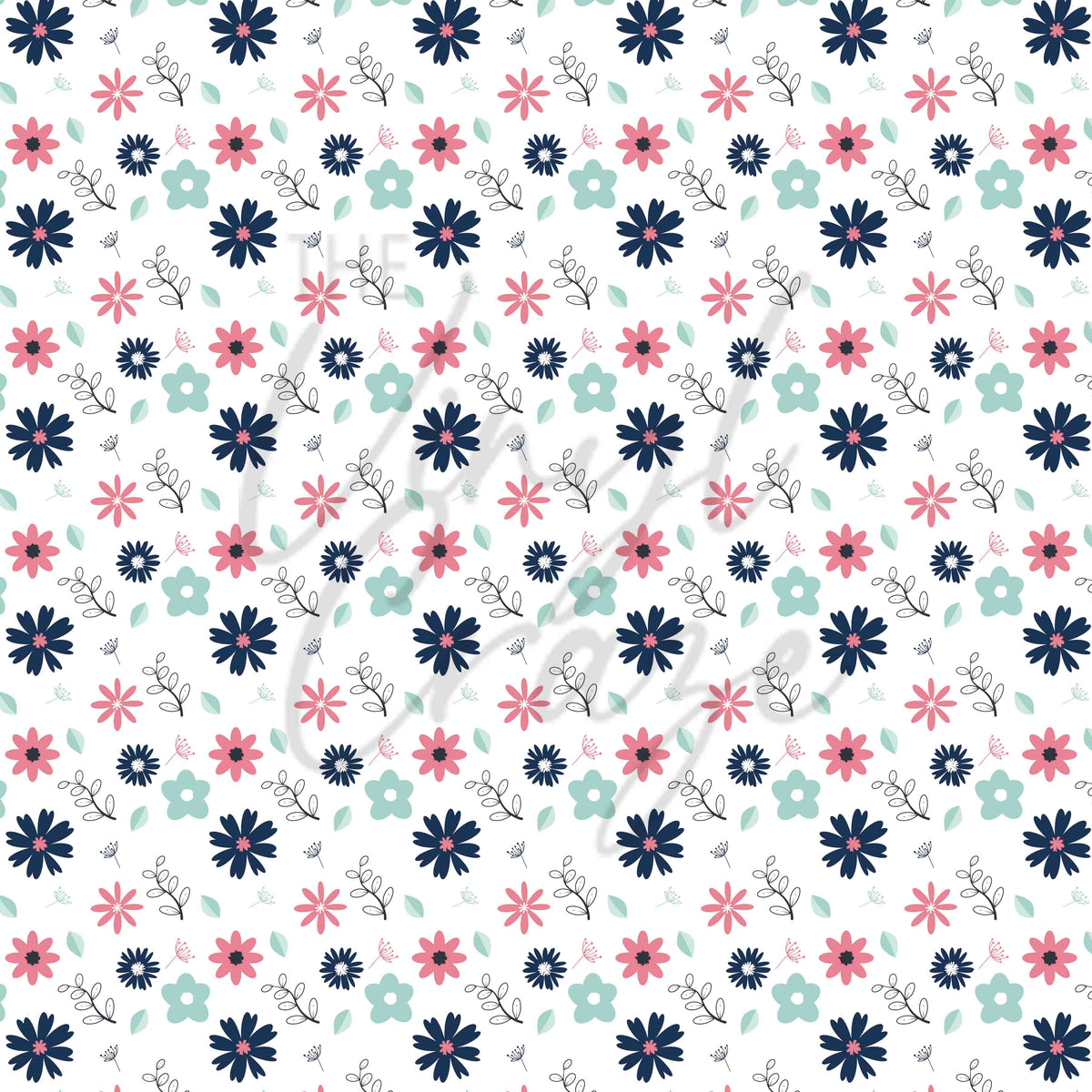 Teal, Navy and Pink Florals Adhesive Vinyl