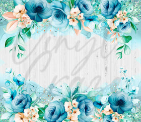 Teal and Blue Roses on Wood Background 20 or 30 oz Skinny Adhesive Vinyl Wrap