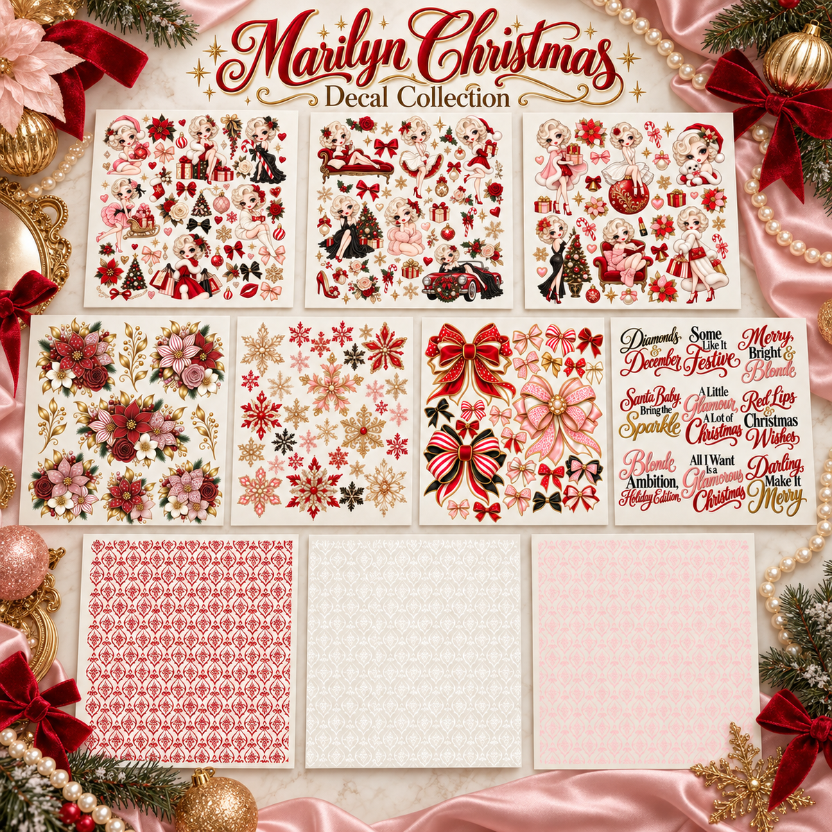 Marilyn Christmas UV DTF Decal sheets 10 Designs available