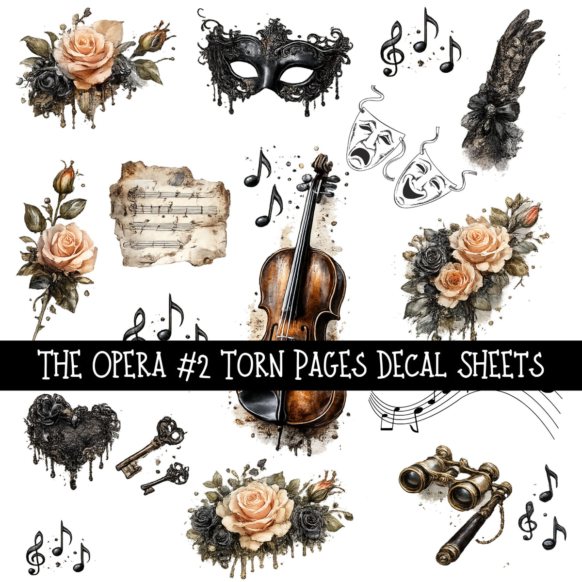 The Opera Torn Pages UV DTF Decal sheets 3 designs available