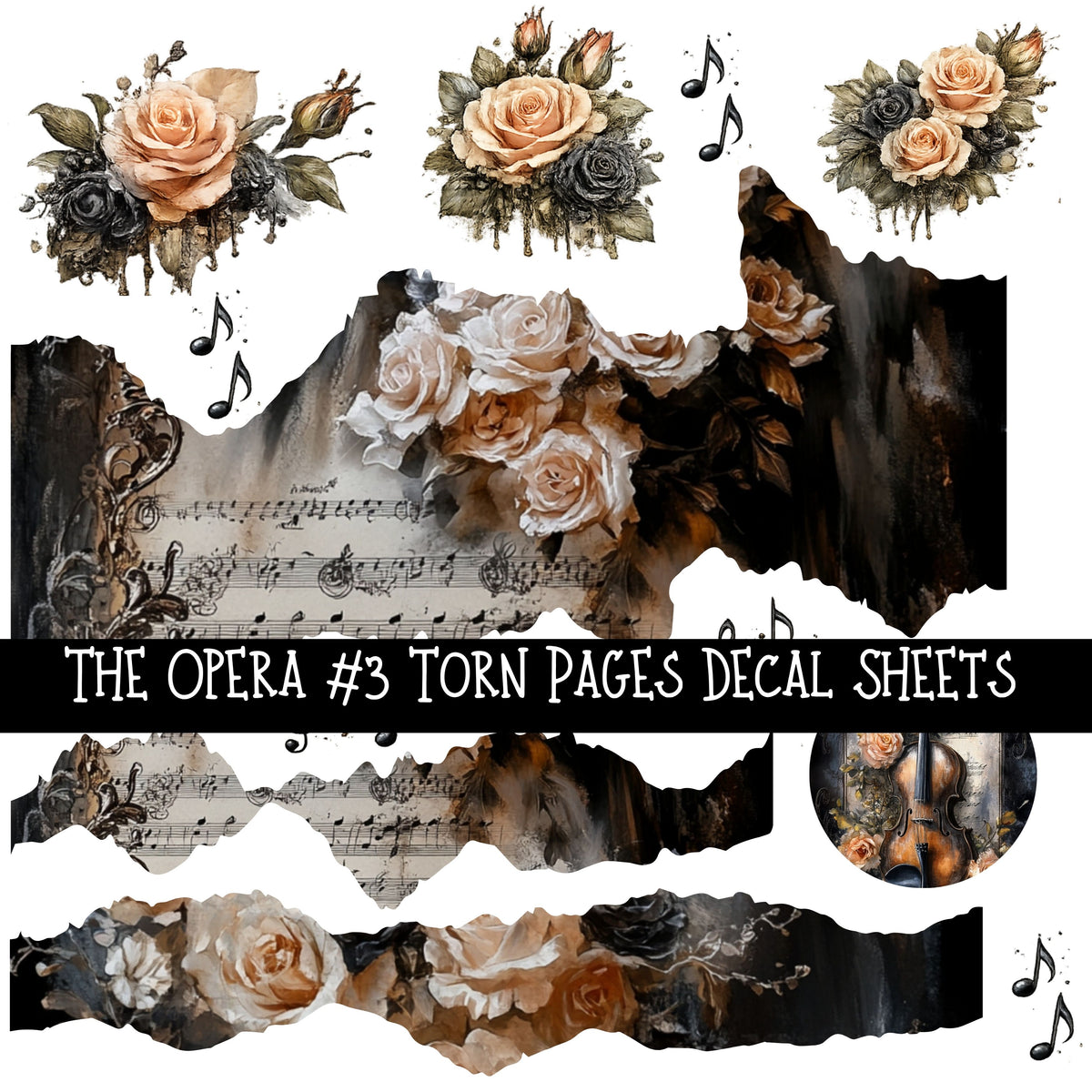 The Opera Torn Pages UV DTF Decal sheets 3 designs available