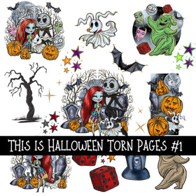 This is Halloween Torn Pages UV DTF Decal sheets 6 Designs available