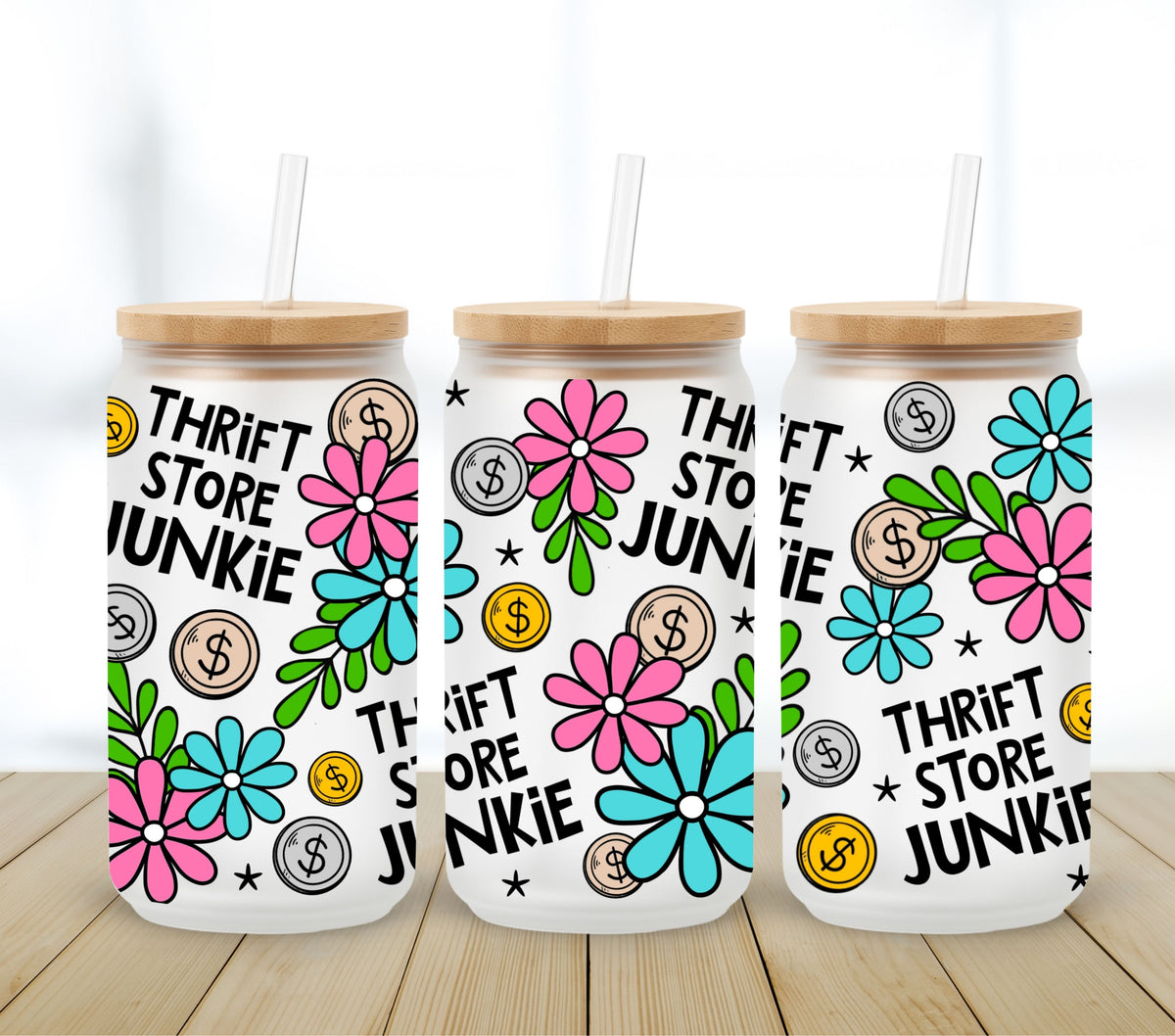 Thrift Store Junkie - UV DTF 16oz Libbey wrap