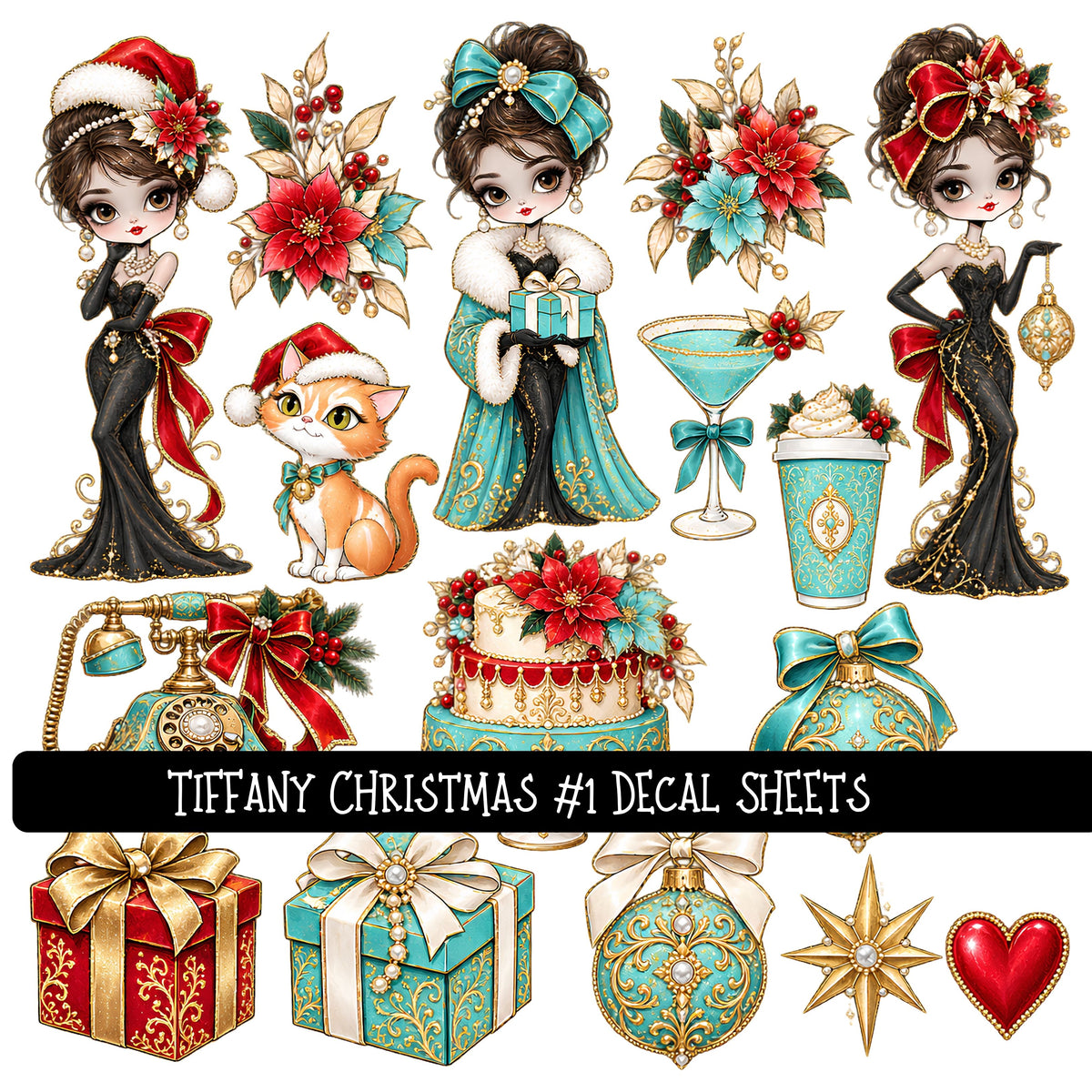 Tiffany Christmas UV DTF Decal sheets 5 Designs available