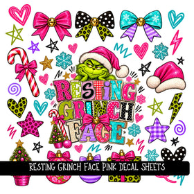Resting Grinch Face Pink UV DTF Decal sheets