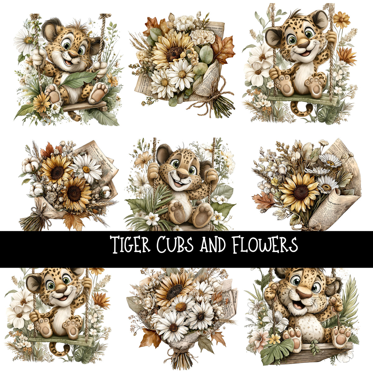 Tiger Cubs and Flowers UV Decal sheet