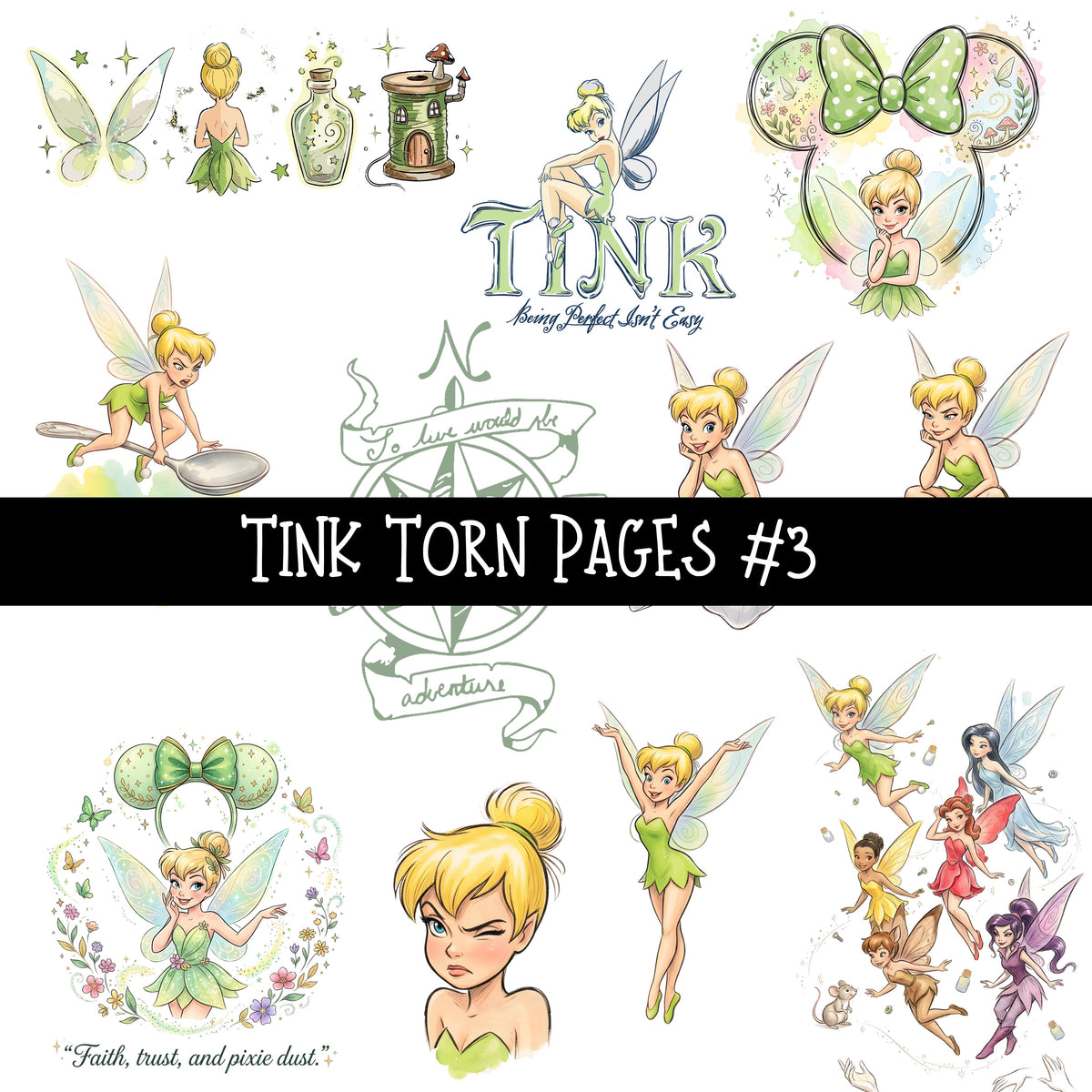 Tink Torn Pages UV DTF Decal sheets 6 Designs available