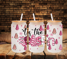 Tis the Season Pink Trees 16oz UV DTF Libbey Wrap