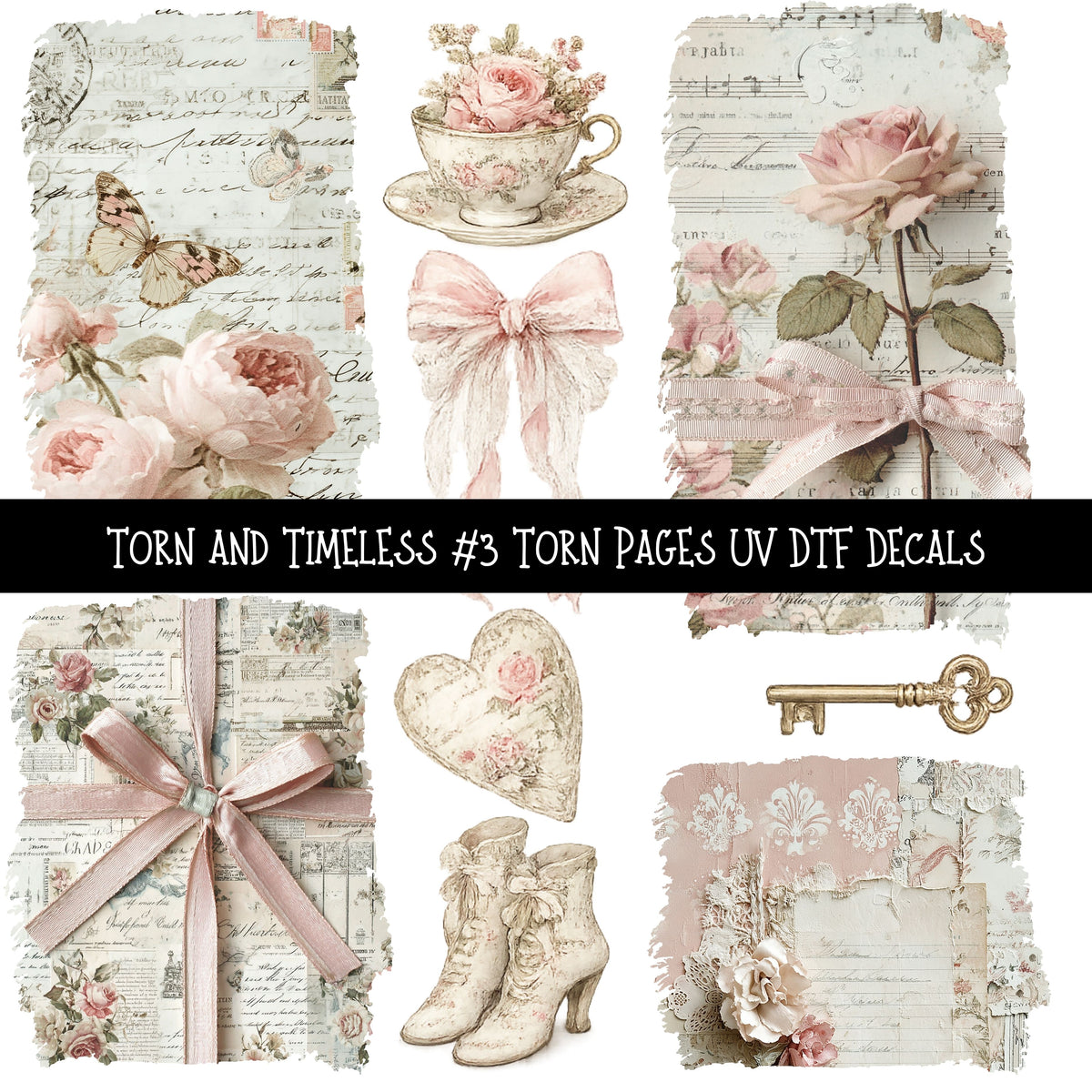Torn and Timeless Torn Pages UV DTF Decal sheets 5 designs available