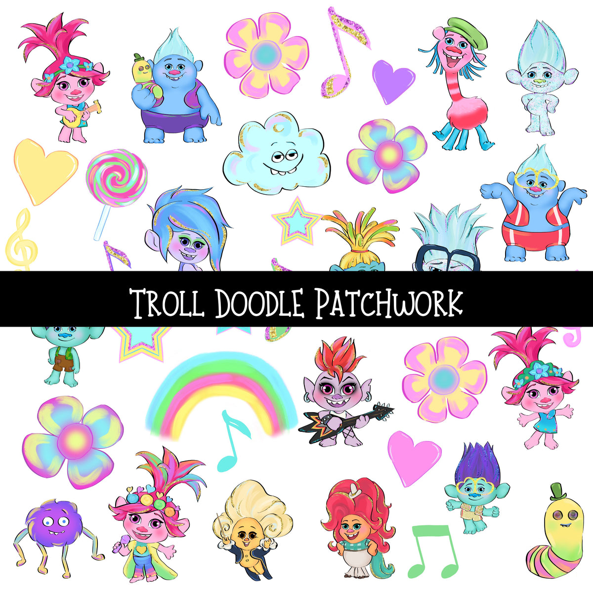 Troll UV DTF Doodle Patchwork Set