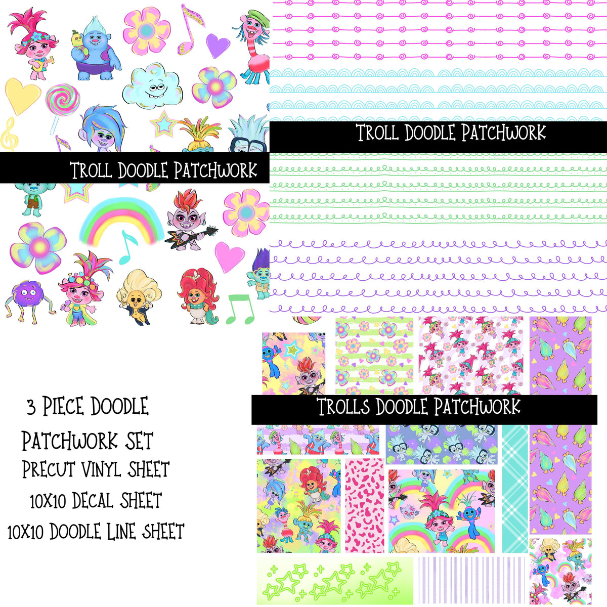 Troll UV DTF Doodle Patchwork Set