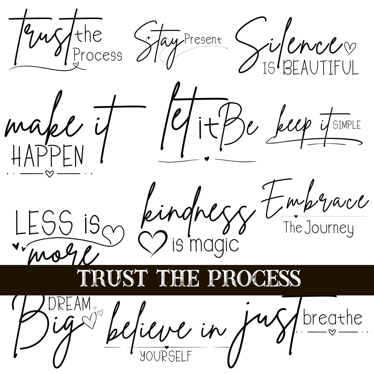 Trust the process UV DTF Decal Sheets 3 color options