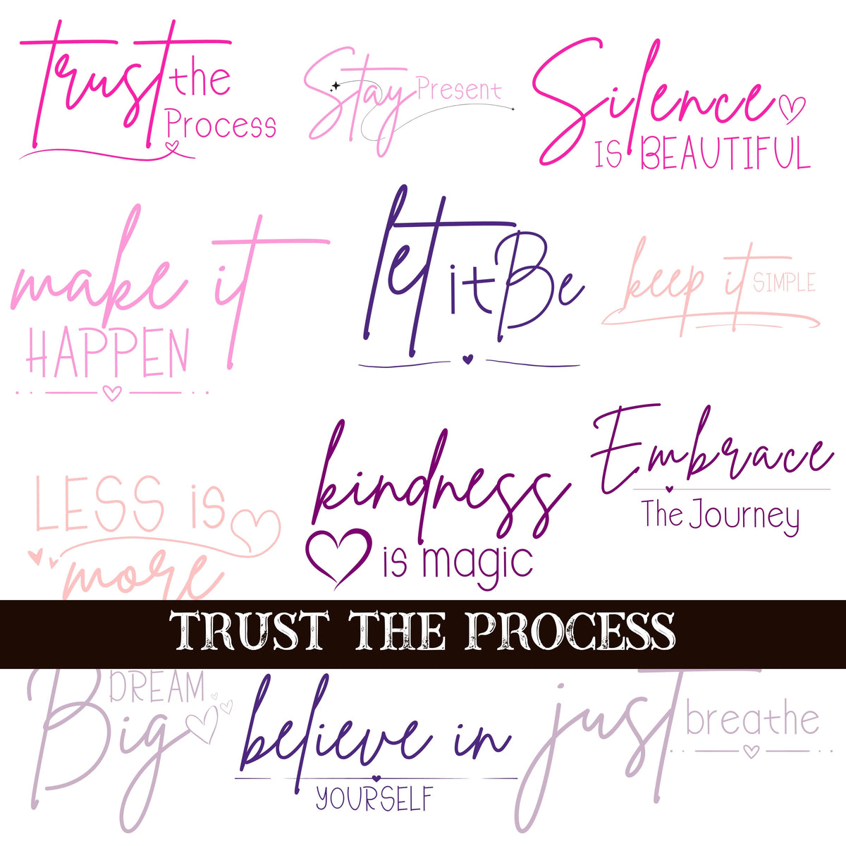 Trust the process UV DTF Decal Sheets 3 color options