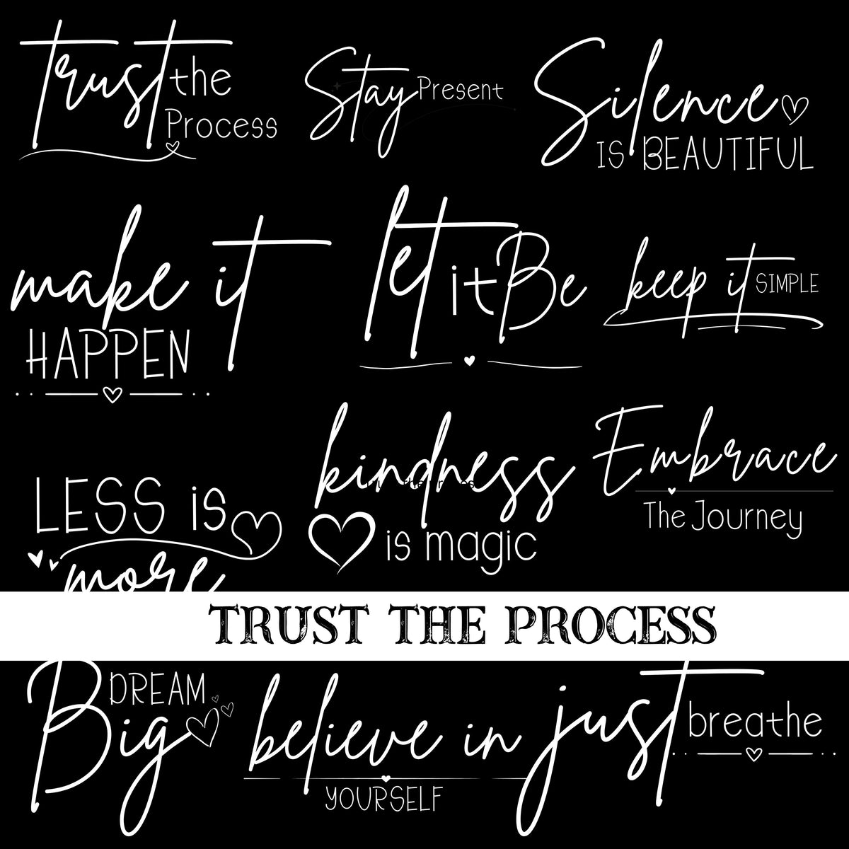Trust the process UV DTF Decal Sheets 3 color options