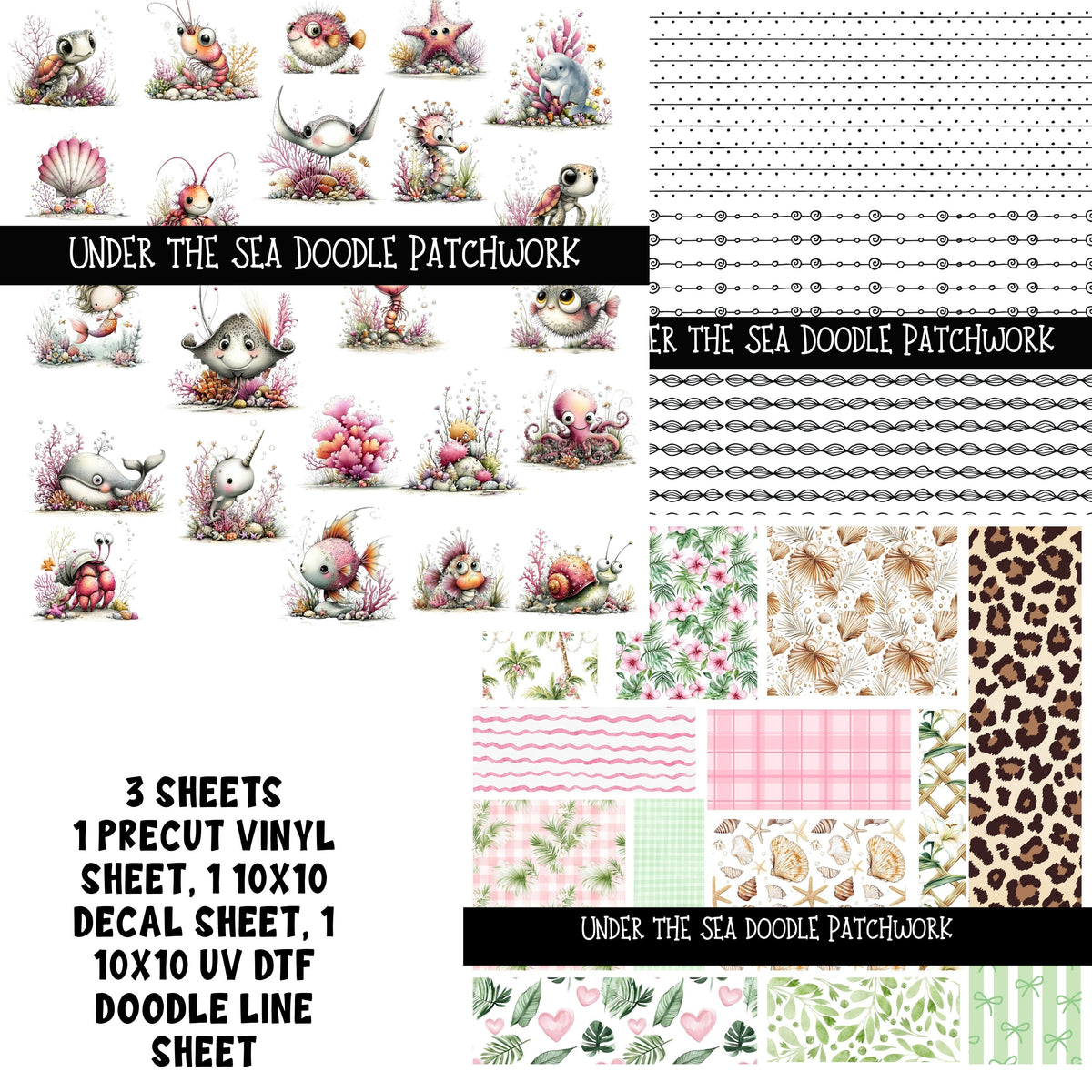 Under the sea Doodle Patchwork Set