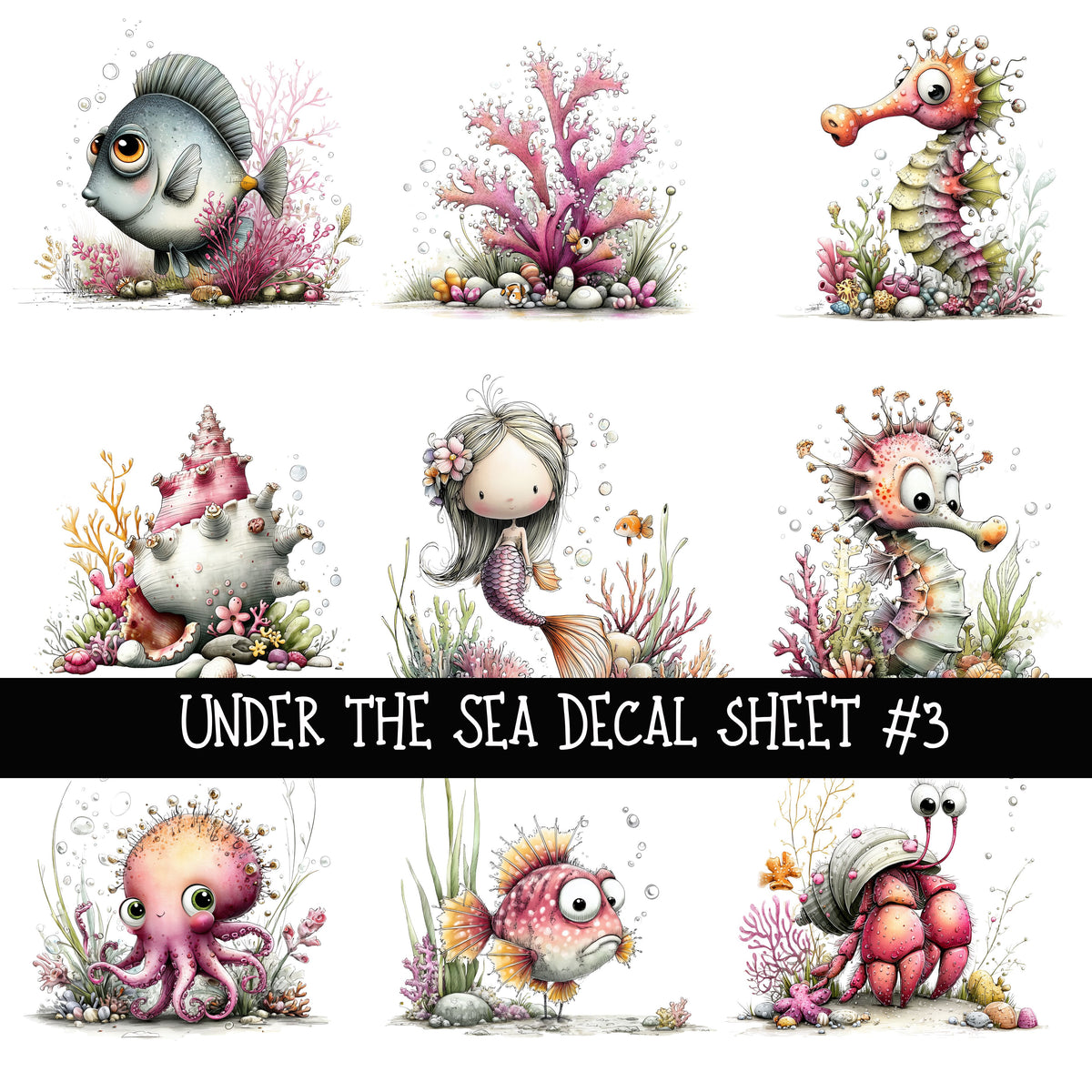 Under the sea UV DTF Decal sheets 4 to choose from