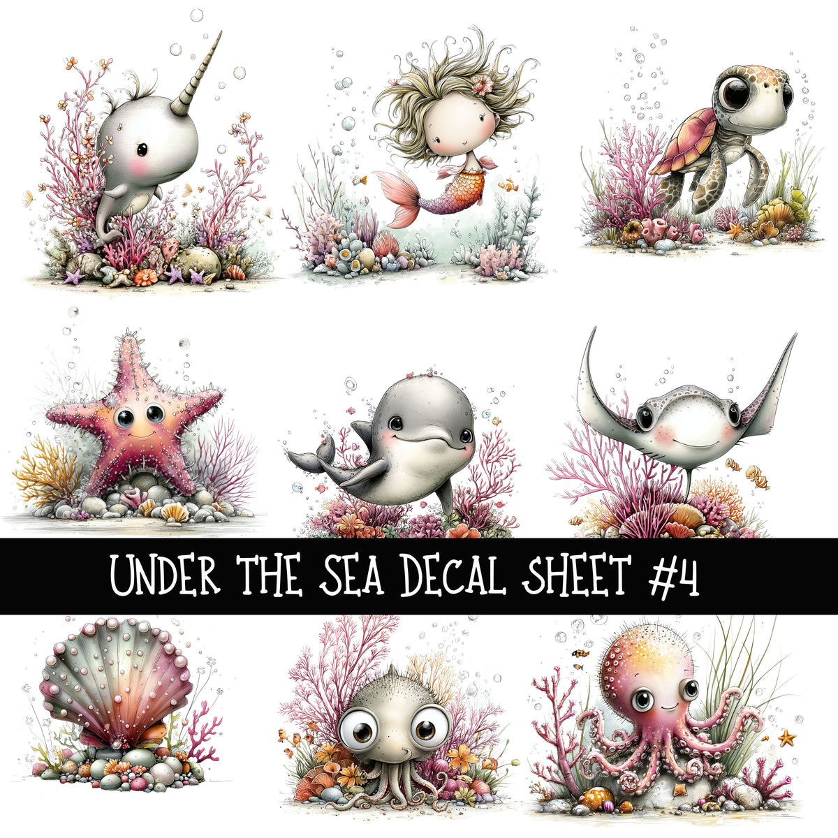 Under the sea UV DTF Decal sheets 4 to choose from
