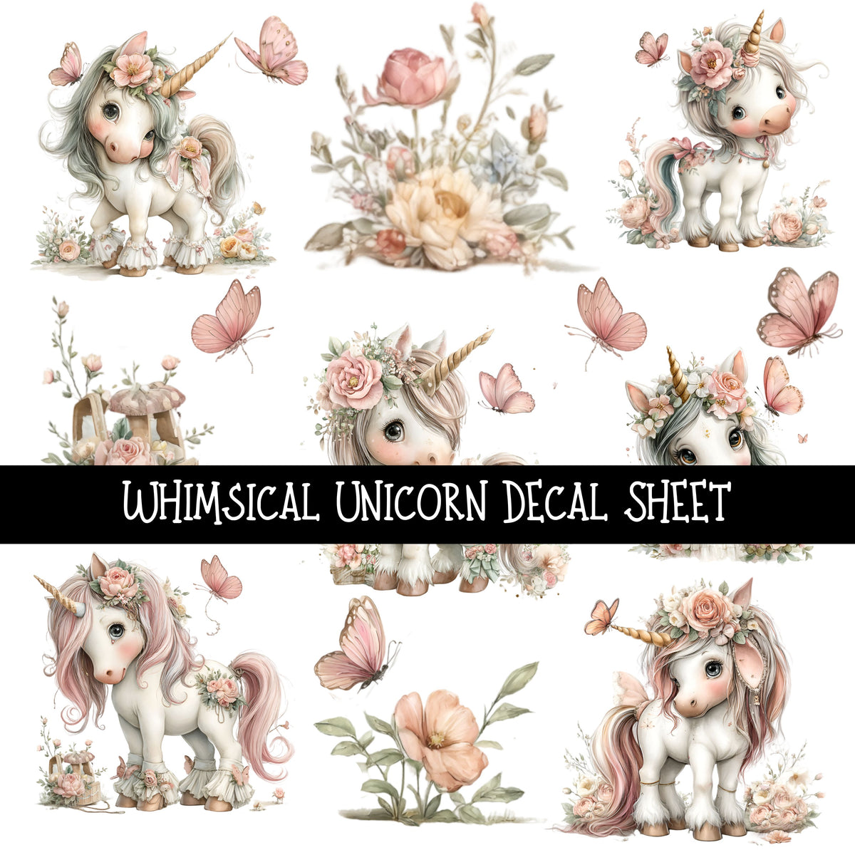 Whimsical Unicorns UV DTF Decal sheets