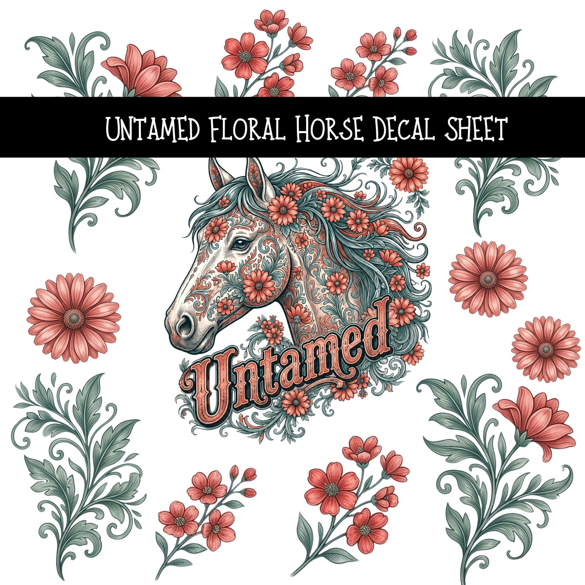 Untamed Floral Horse UV DTF Decal sheets