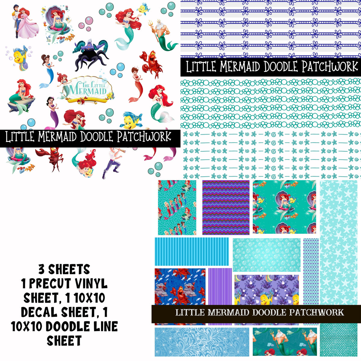 Little Mermaid Doodle Patchwork Set