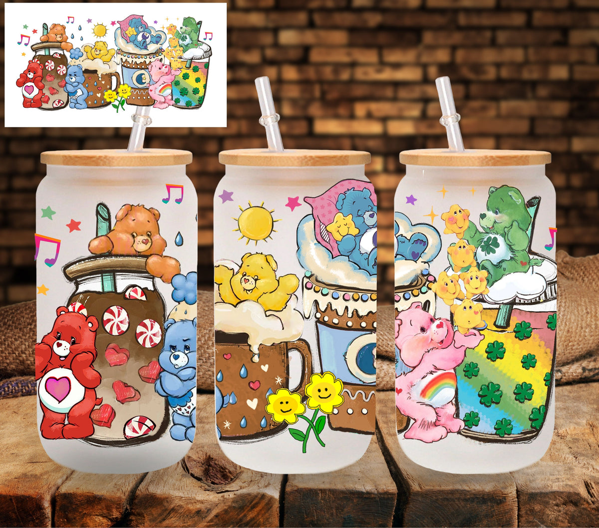 Carebear Coffee UV DTF Libbey wrap
