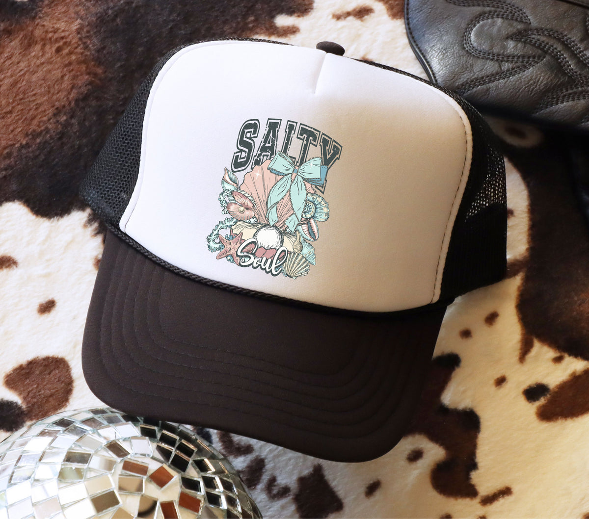 Salty soul seashell and bow Hat DTF hat transfers