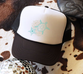 Sea turtle and starfish accent Hat DTF hat transfers