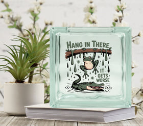 Hang in there frog Glass Block Decal