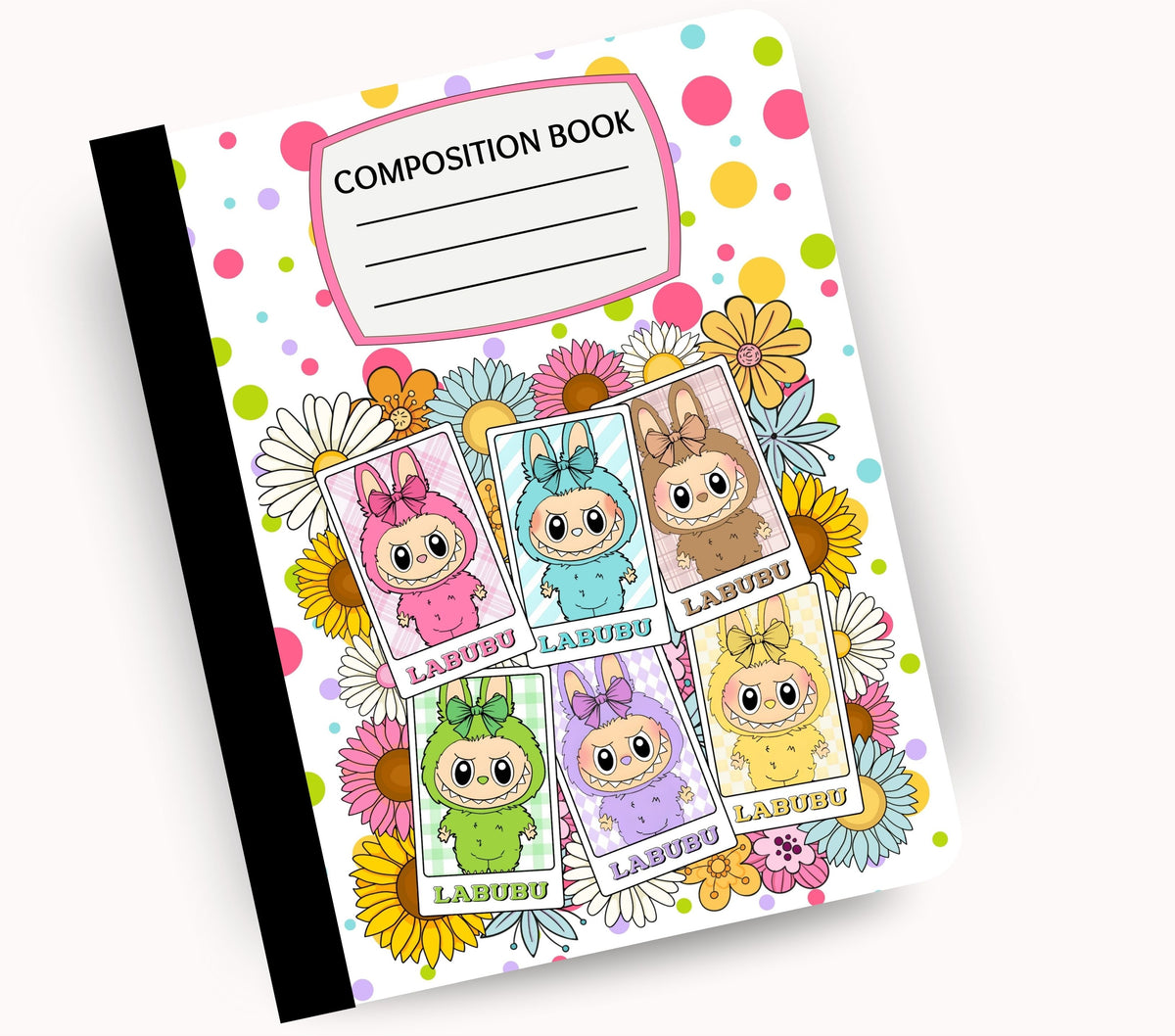 Labubu floral vinyl composition notebook wrap