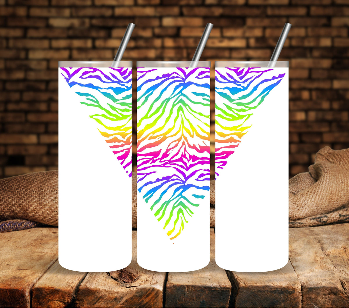Rainbow Zebra Vsplit  UV DTF tumbler wraps