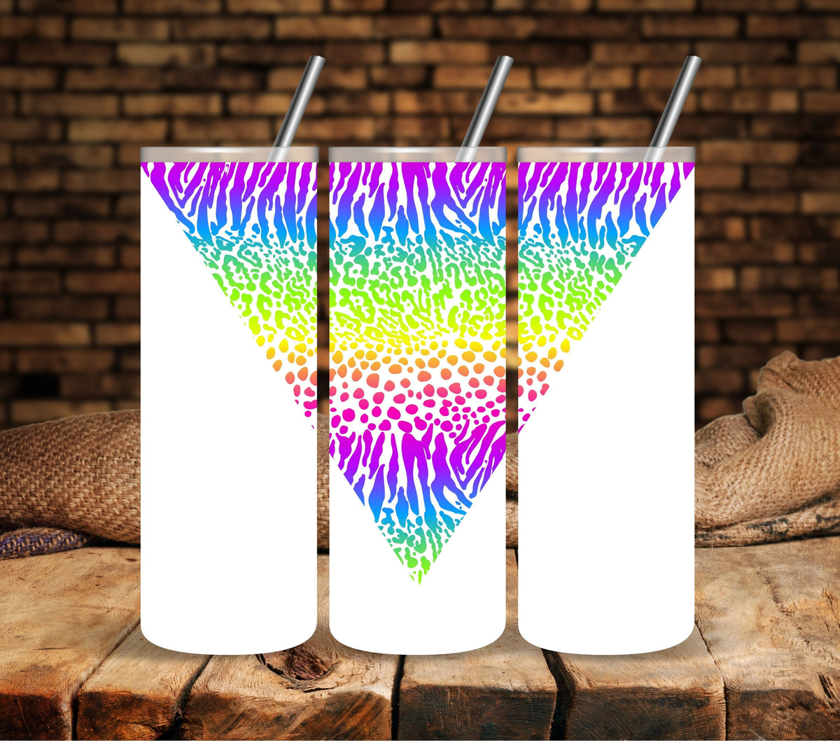 Rainbow Safari wrap  UV DTF Vsplit tumbler wraps