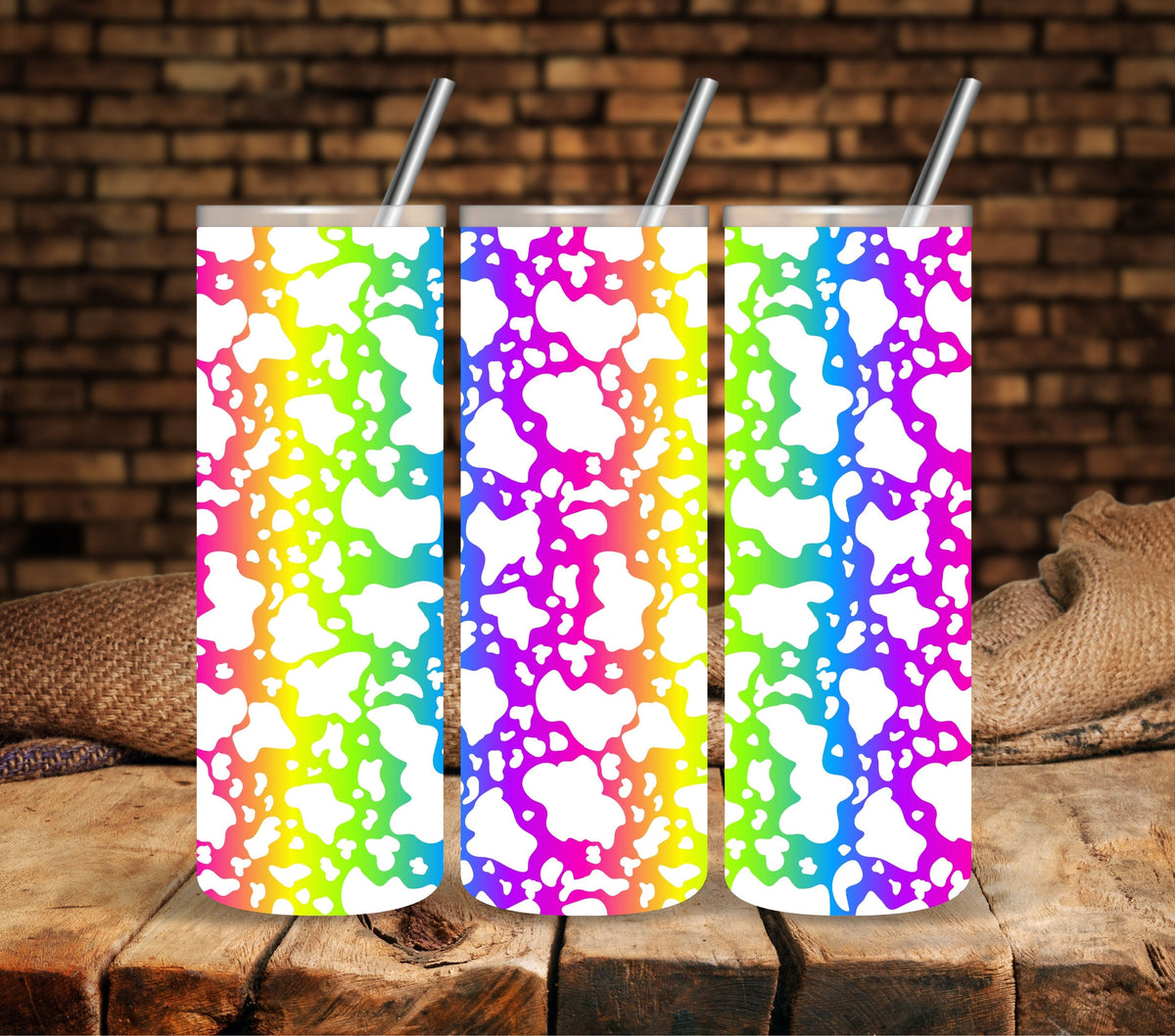 Rainbow Cow Spots wrap  UV DTF  tumbler wraps