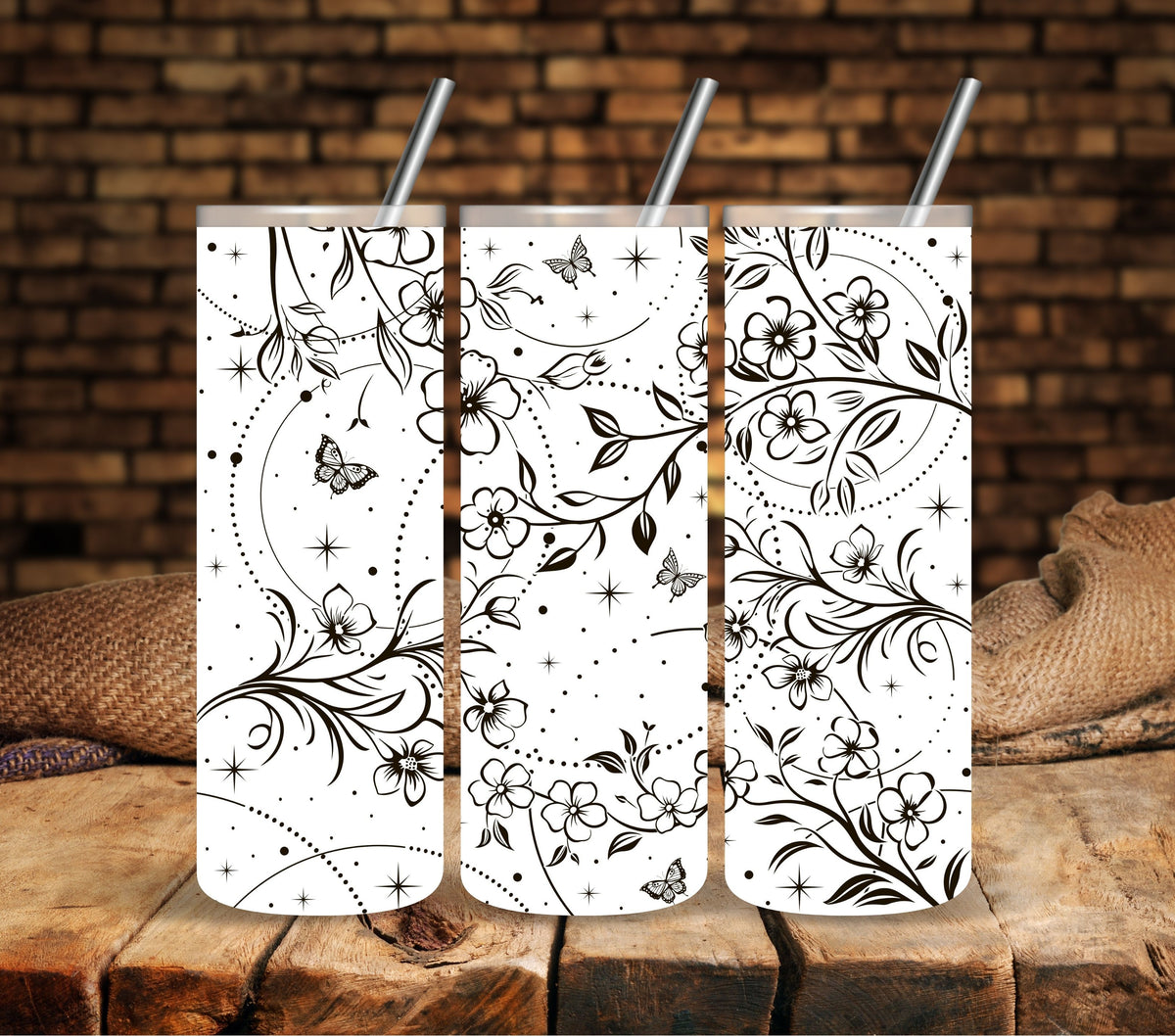 Boho Floral #2 Black UV DTF  tumbler wraps